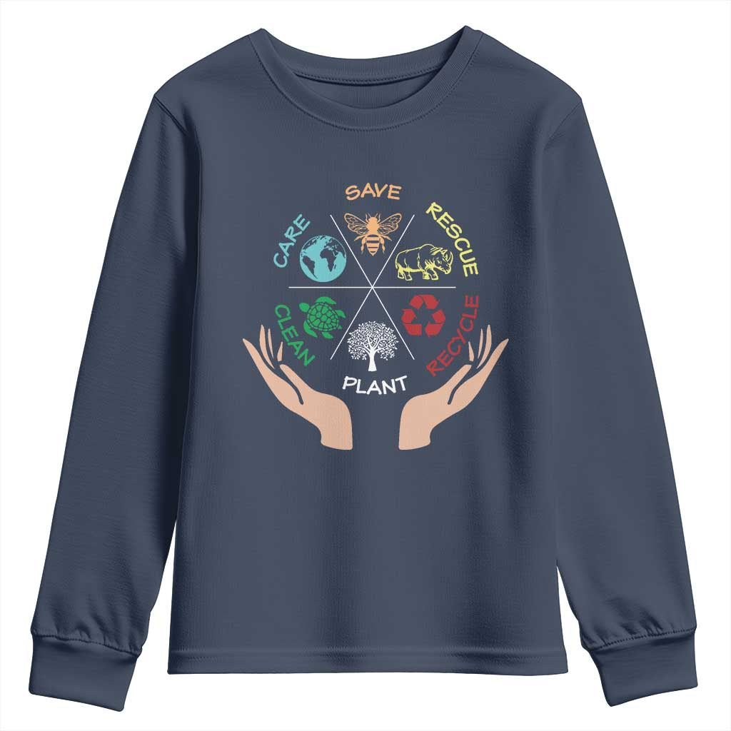 Save Bees Rescue Animals Recycle Plastic Plant Tree Youth Sweatshirt Earth Day TS11 Navy Print Your Wear