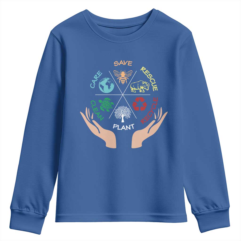 Save Bees Rescue Animals Recycle Plastic Plant Tree Youth Sweatshirt Earth Day TS11 Royal Blue Print Your Wear