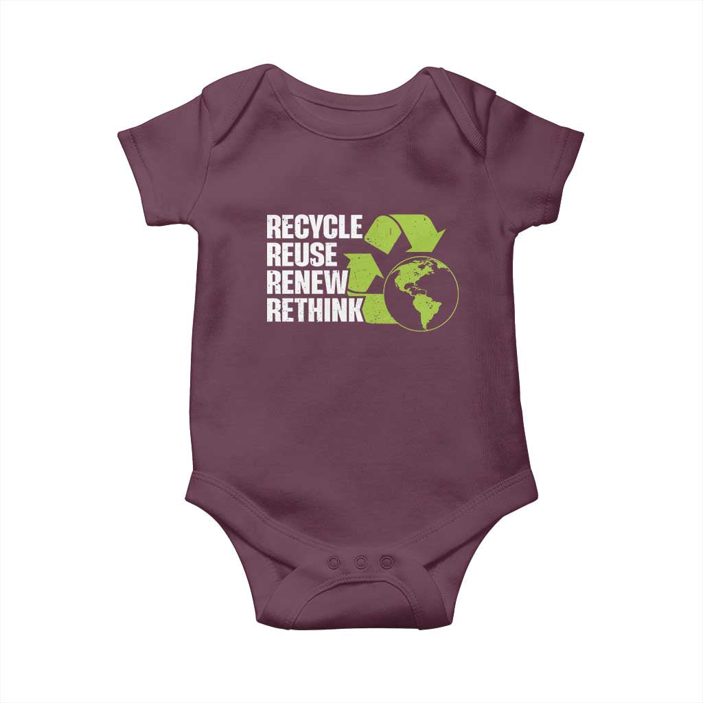 Recycle Reuse Renew Rethink Environmental Activism Baby Onesie TS11 Maroon Print Your Wear
