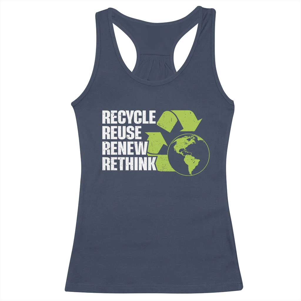 Recycle Reuse Renew Rethink Environmental Activism Racerback Tank Top TS11 Navy Print Your Wear