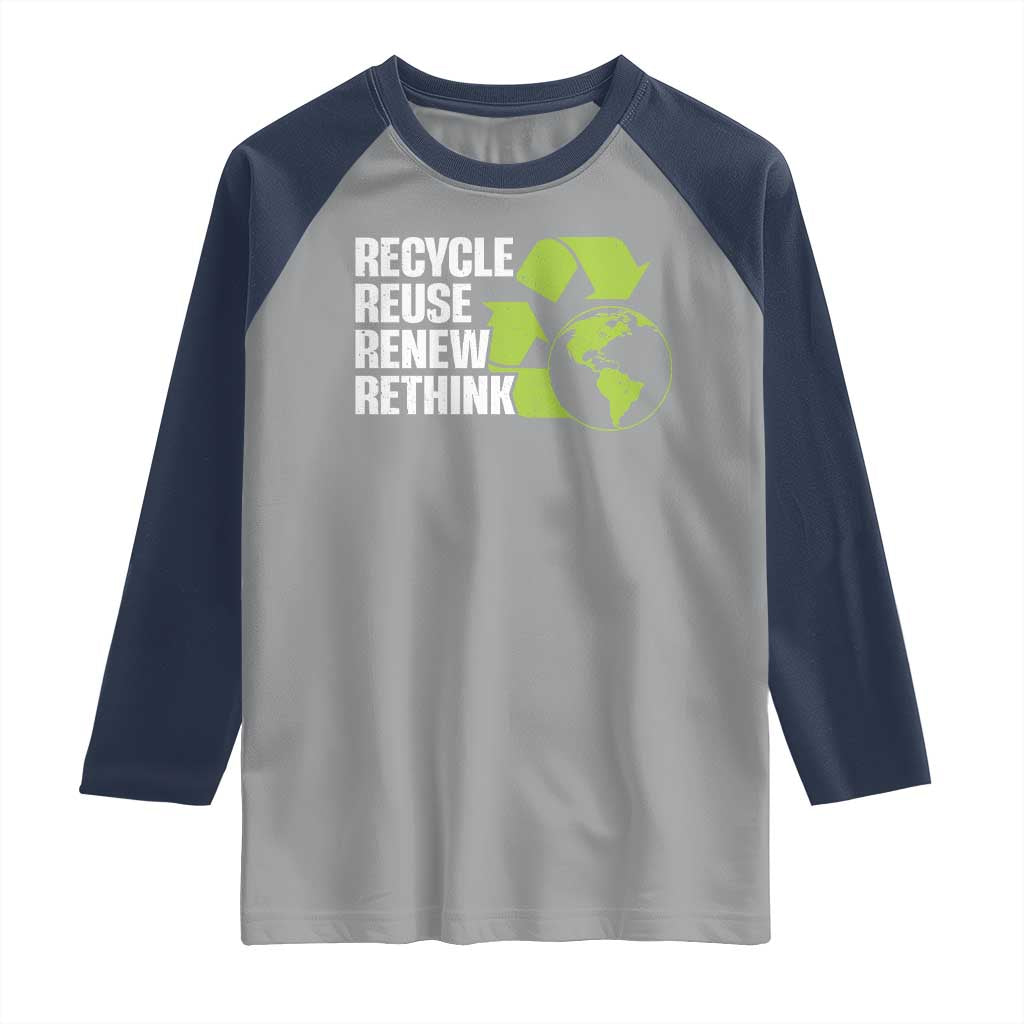 Recycle Reuse Renew Rethink Environmental Activism Raglan Shirt TS11 Sport Gray Navy Print Your Wear