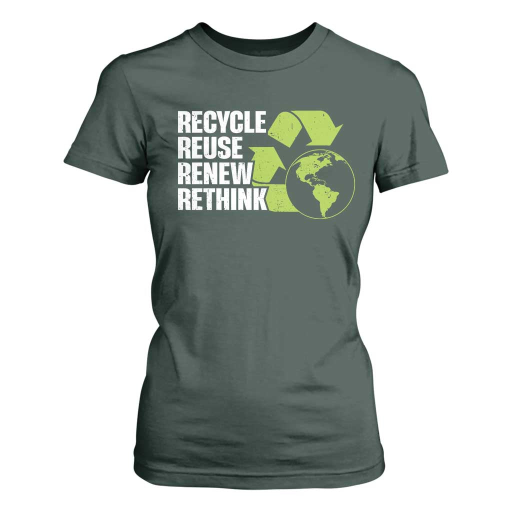 Recycle Reuse Renew Rethink Environmental Activism T Shirt For Women TS11 Dark Forest Green Print Your Wear