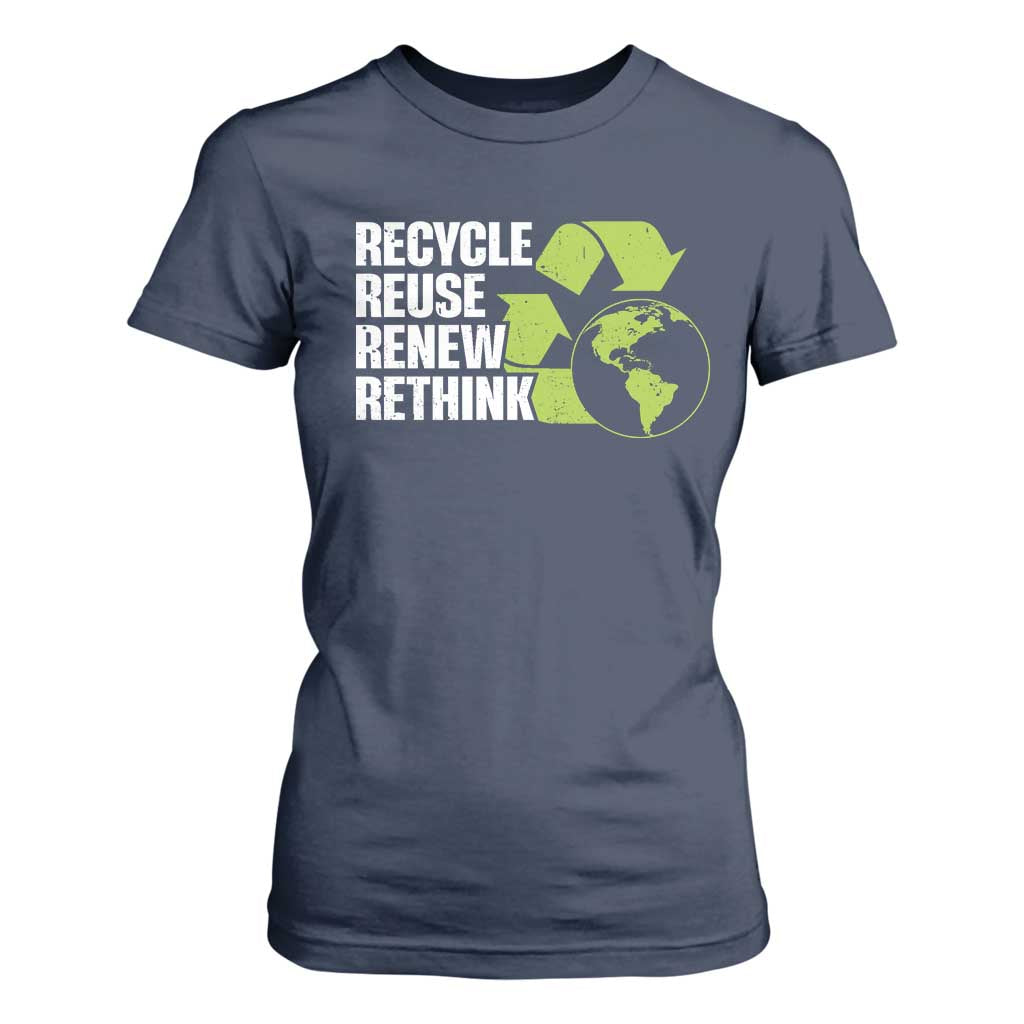 Recycle Reuse Renew Rethink Environmental Activism T Shirt For Women TS11 Navy Print Your Wear