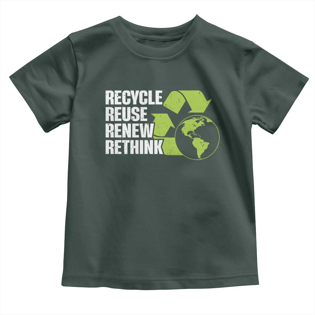 Recycle Reuse Renew Rethink Environmental Activism Toddler T Shirt TS11 Dark Forest Green Print Your Wear