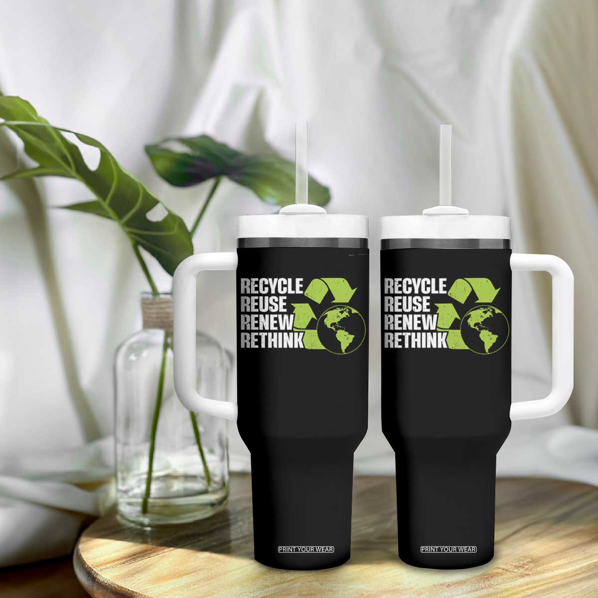 Recycle Reuse Renew Rethink Environmental Activism Tumbler With Handle TS11 Print Your Wear