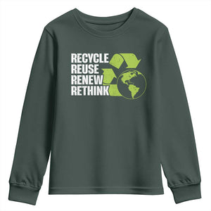 Recycle Reuse Renew Rethink Environmental Activism Youth Sweatshirt TS11 Dark Forest Green Print Your Wear