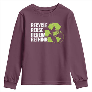 Recycle Reuse Renew Rethink Environmental Activism Youth Sweatshirt TS11 Maroon Print Your Wear