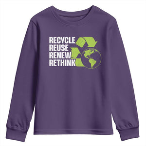 Recycle Reuse Renew Rethink Environmental Activism Youth Sweatshirt TS11 Purple Print Your Wear