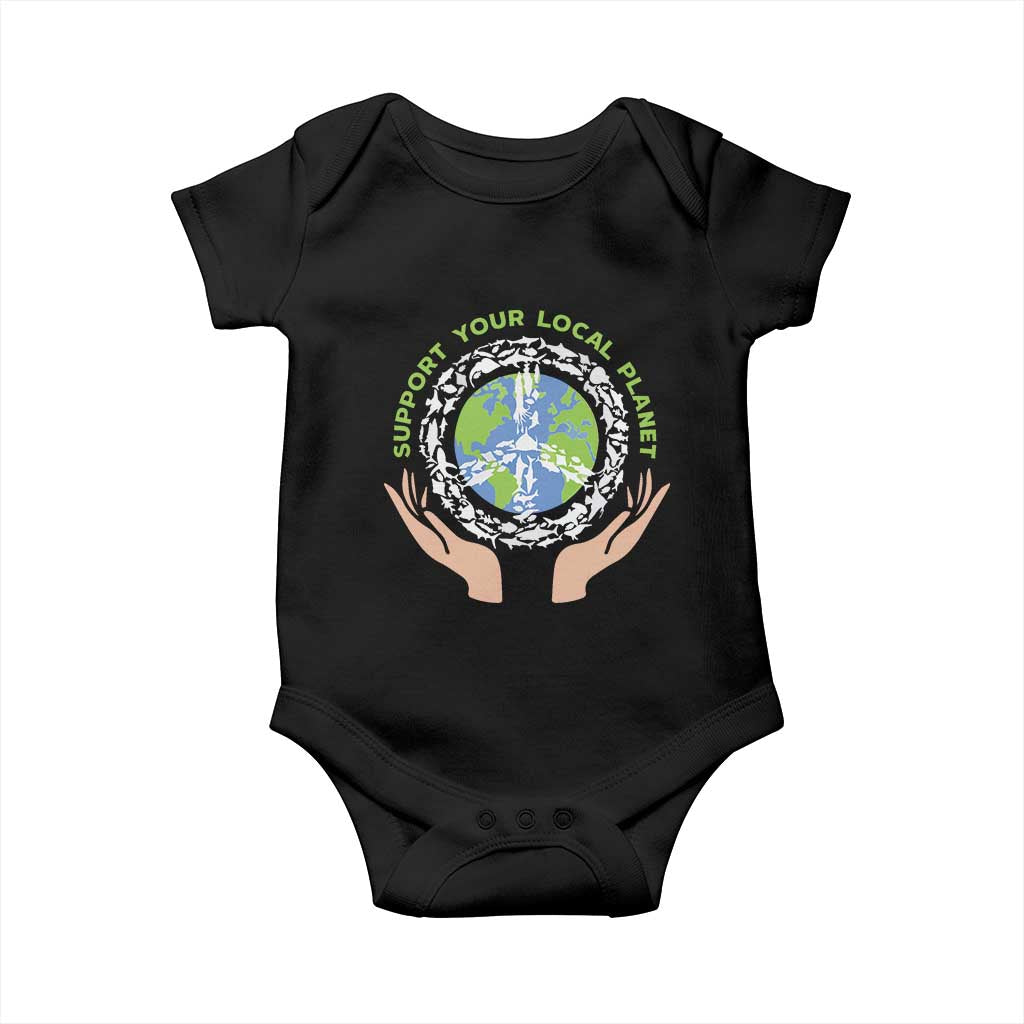 Earth Day Support Your Local Planet Baby Onesie Peace Sign Animals TS11 Black Print Your Wear