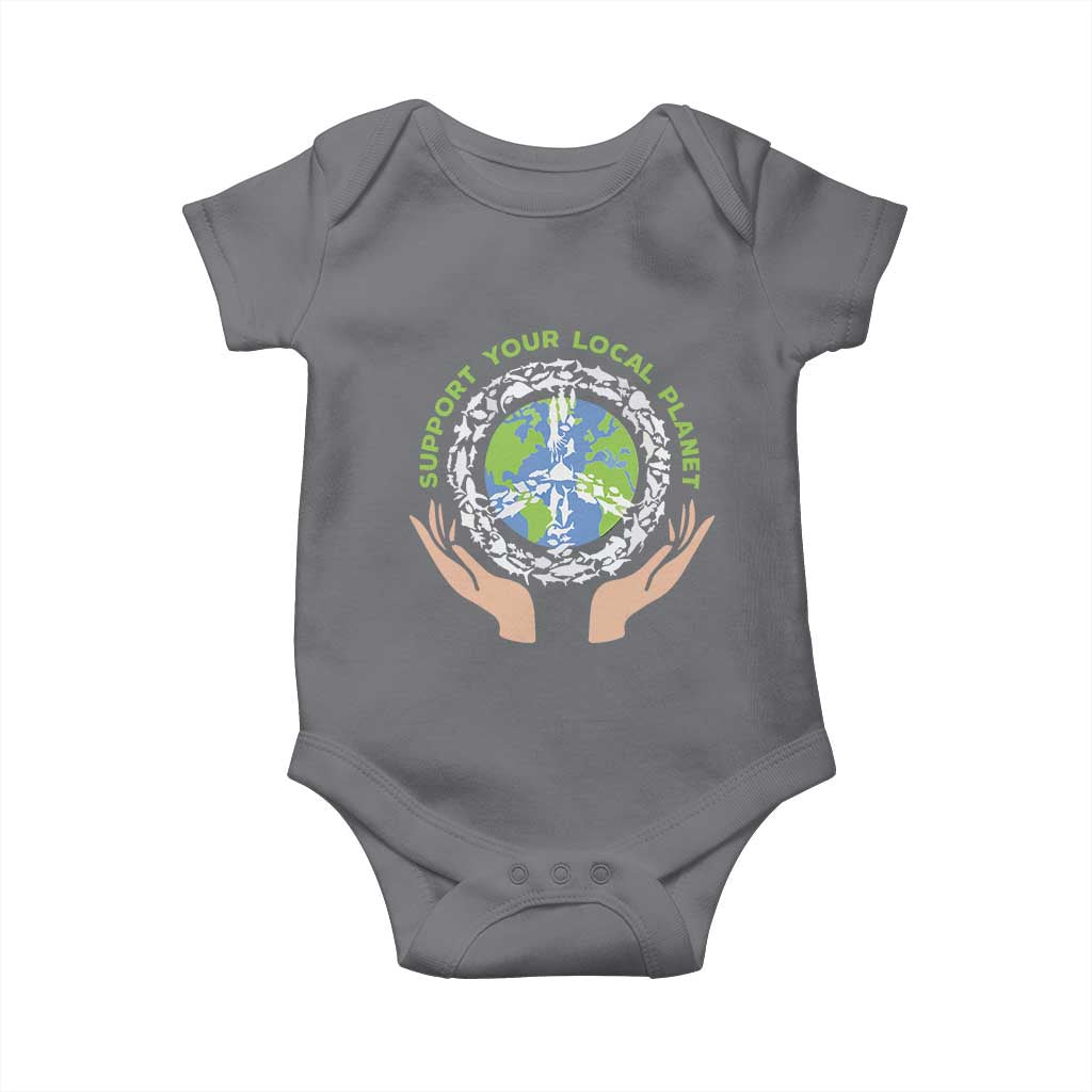 Earth Day Support Your Local Planet Baby Onesie Peace Sign Animals TS11 Charcoal Print Your Wear