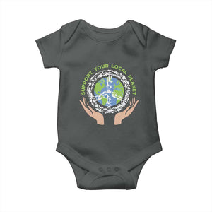 Earth Day Support Your Local Planet Baby Onesie Peace Sign Animals TS11 Dark Heather Print Your Wear