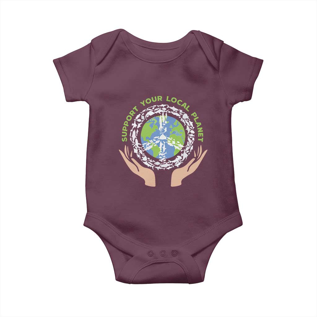 Earth Day Support Your Local Planet Baby Onesie Peace Sign Animals TS11 Maroon Print Your Wear