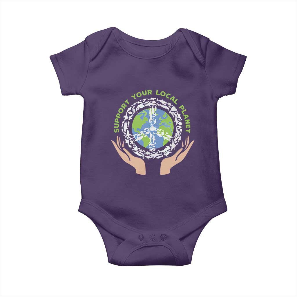 Earth Day Support Your Local Planet Baby Onesie Peace Sign Animals TS11 Purple Print Your Wear