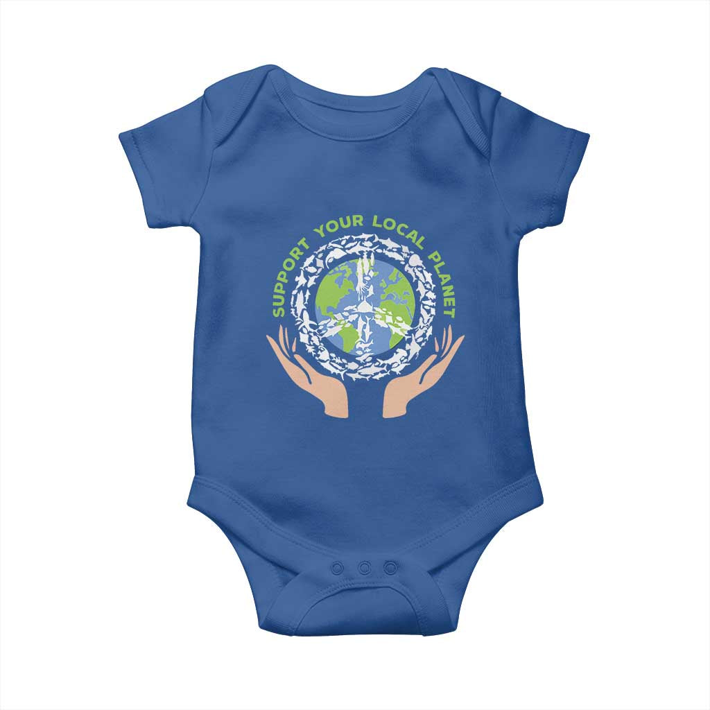 Earth Day Support Your Local Planet Baby Onesie Peace Sign Animals TS11 Royal Blue Print Your Wear