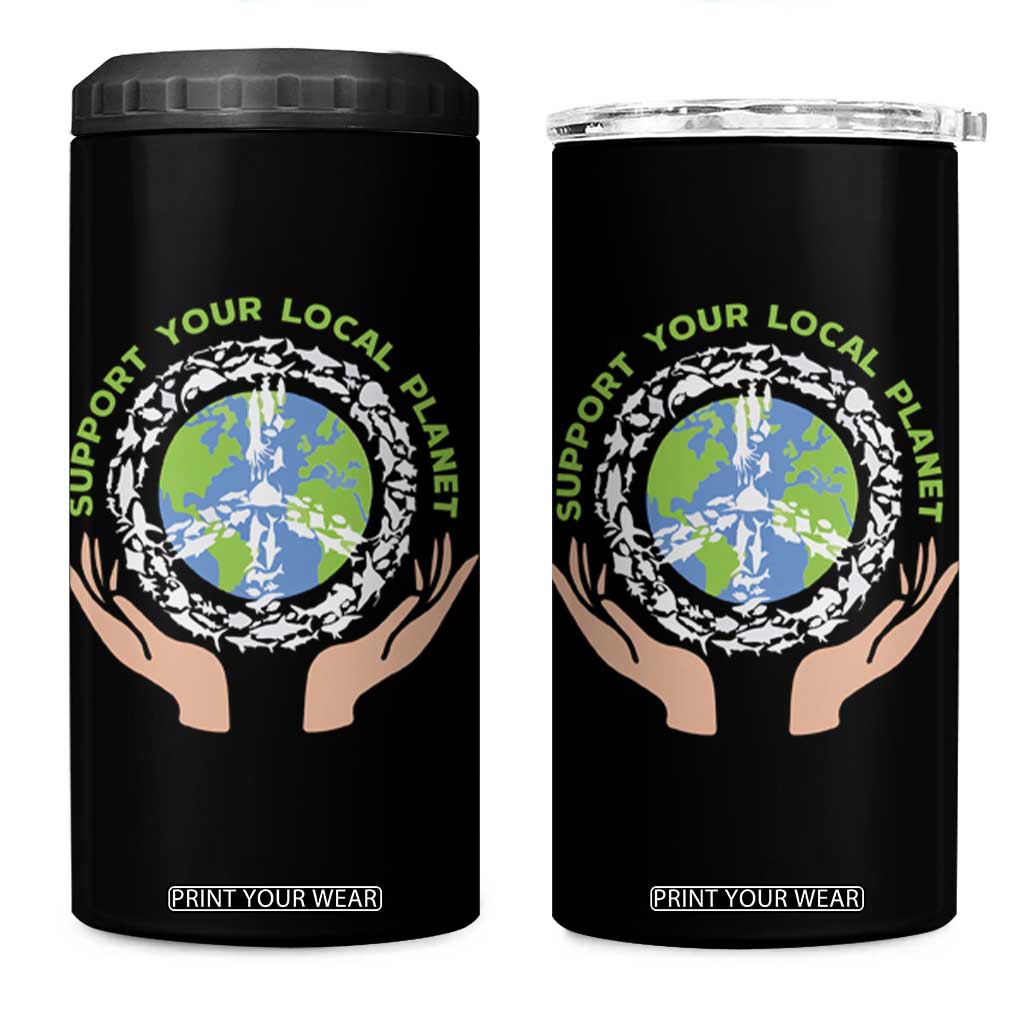 Earth Day Support Your Local Planet 4 in 1 Can Cooler Tumbler Peace Sign Animals TS11 One Size: 16 oz Black Print Your Wear