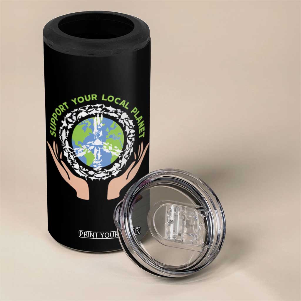 Earth Day Support Your Local Planet 4 in 1 Can Cooler Tumbler Peace Sign Animals TS11 Print Your Wear