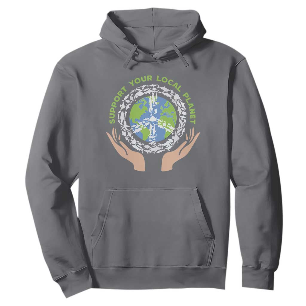 Earth Day Support Your Local Planet Hoodie Peace Sign Animals TS11 Charcoal Print Your Wear