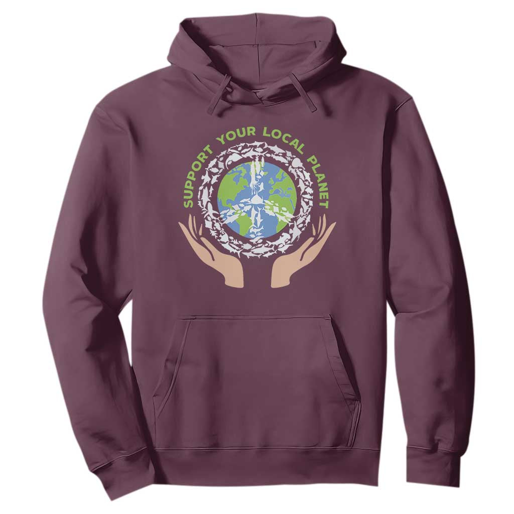 Earth Day Support Your Local Planet Hoodie Peace Sign Animals TS11 Maroon Print Your Wear