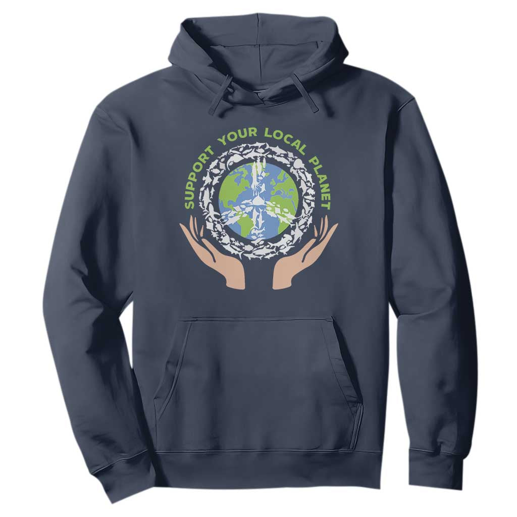Earth Day Support Your Local Planet Hoodie Peace Sign Animals TS11 Navy Print Your Wear