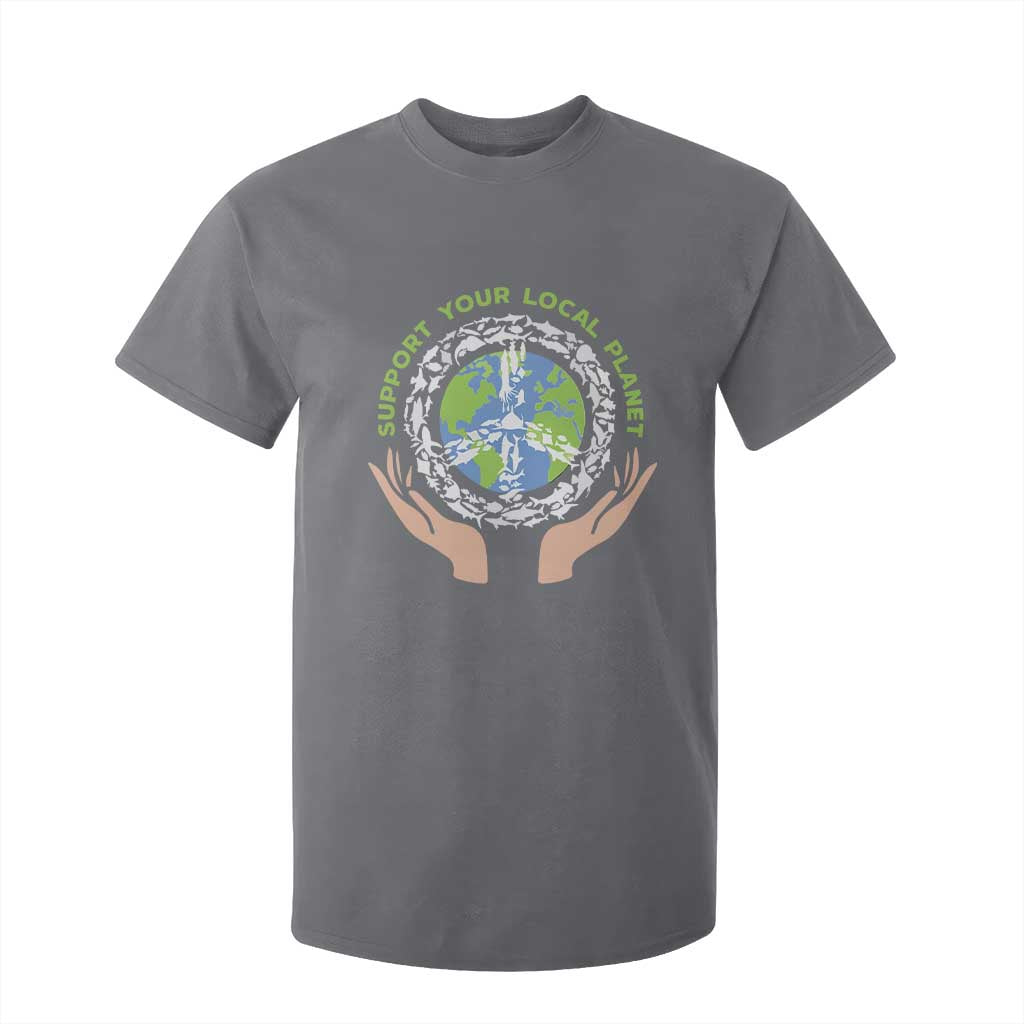 Earth Day Support Your Local Planet T Shirt For Kid Peace Sign Animals TS11 Charcoal Print Your Wear