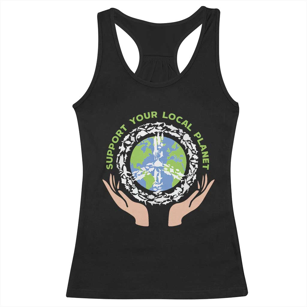 Earth Day Support Your Local Planet Racerback Tank Top Peace Sign Animals TS11 Black Print Your Wear