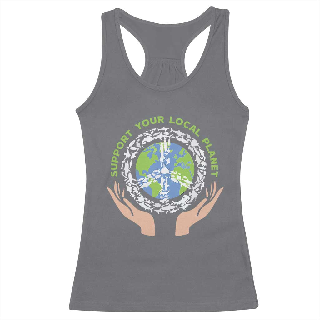 Earth Day Support Your Local Planet Racerback Tank Top Peace Sign Animals TS11 Charcoal Print Your Wear