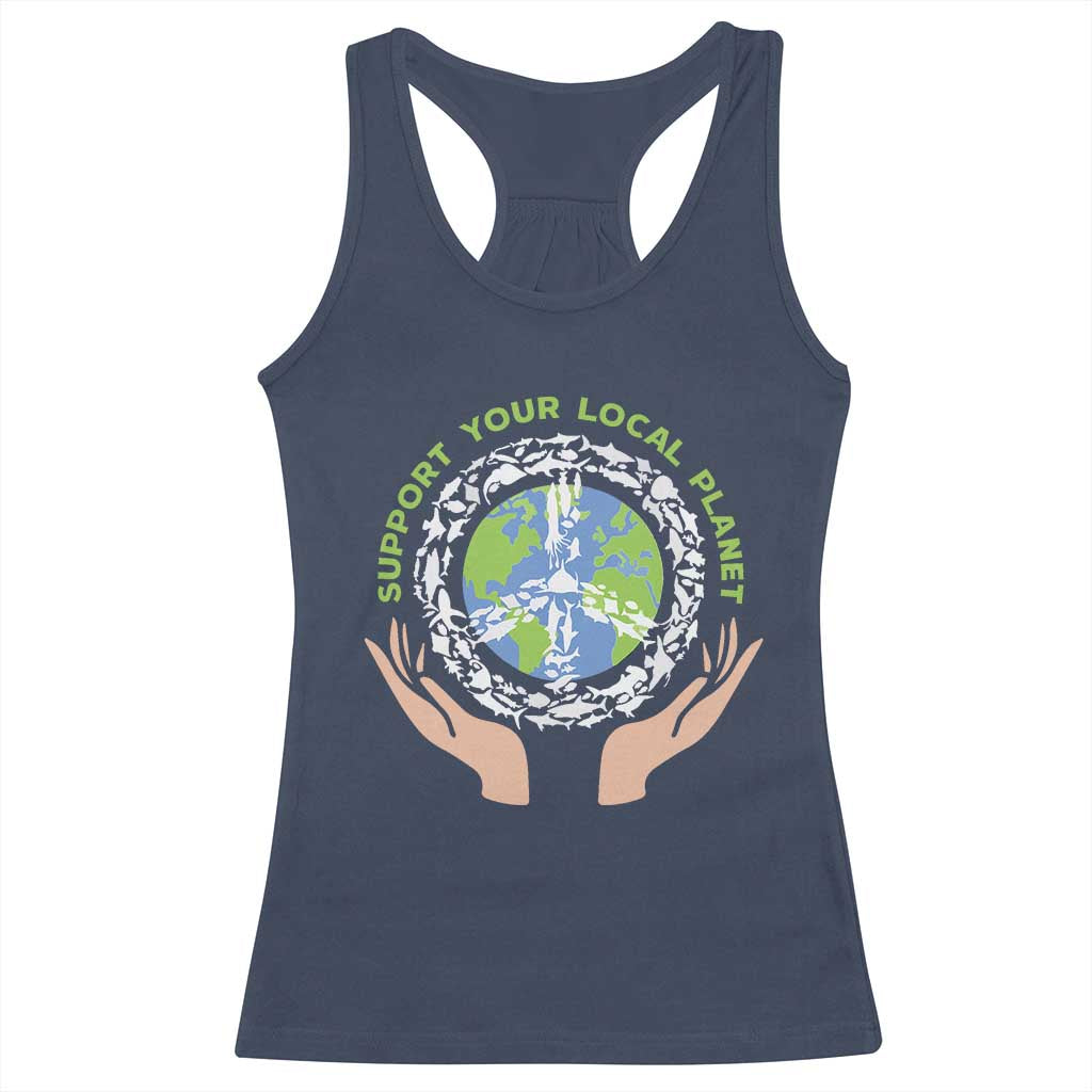 Earth Day Support Your Local Planet Racerback Tank Top Peace Sign Animals TS11 Navy Print Your Wear