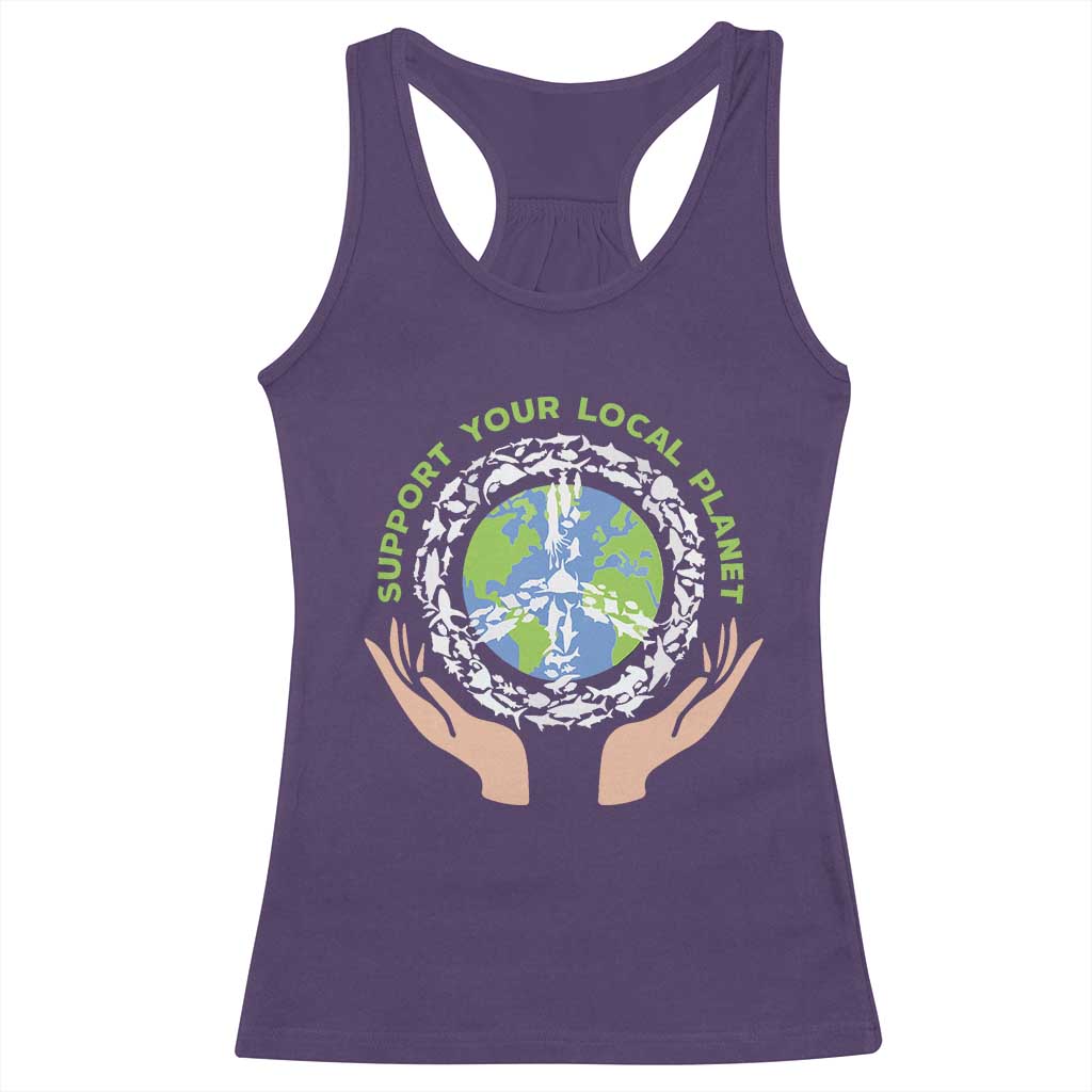 Earth Day Support Your Local Planet Racerback Tank Top Peace Sign Animals TS11 Purple Print Your Wear