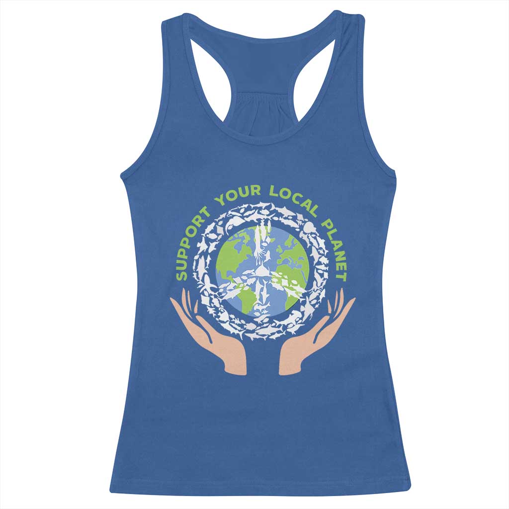 Earth Day Support Your Local Planet Racerback Tank Top Peace Sign Animals TS11 Royal Blue Print Your Wear