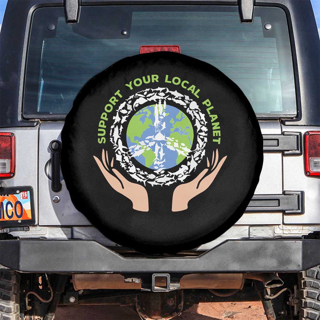 Earth Day Support Your Local Planet Spare Tire Cover Peace Sign Animals TS11 No hole Black Print Your Wear