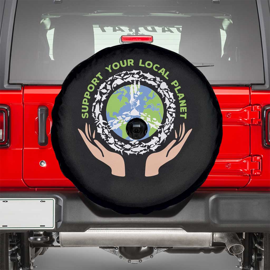 Earth Day Support Your Local Planet Spare Tire Cover Peace Sign Animals TS11 Black Print Your Wear