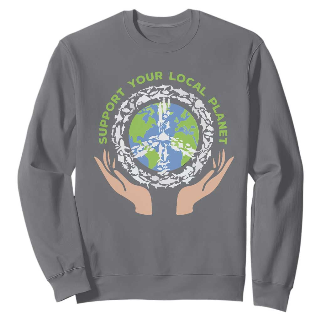 Earth Day Support Your Local Planet Sweatshirt Peace Sign Animals TS11 Charcoal Print Your Wear