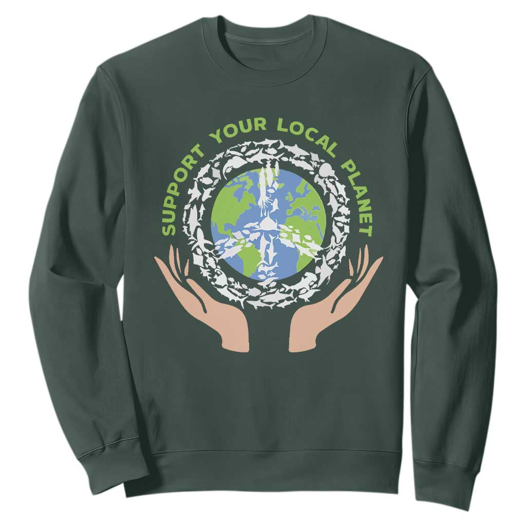 Earth Day Support Your Local Planet Sweatshirt Peace Sign Animals TS11 Dark Forest Green Print Your Wear
