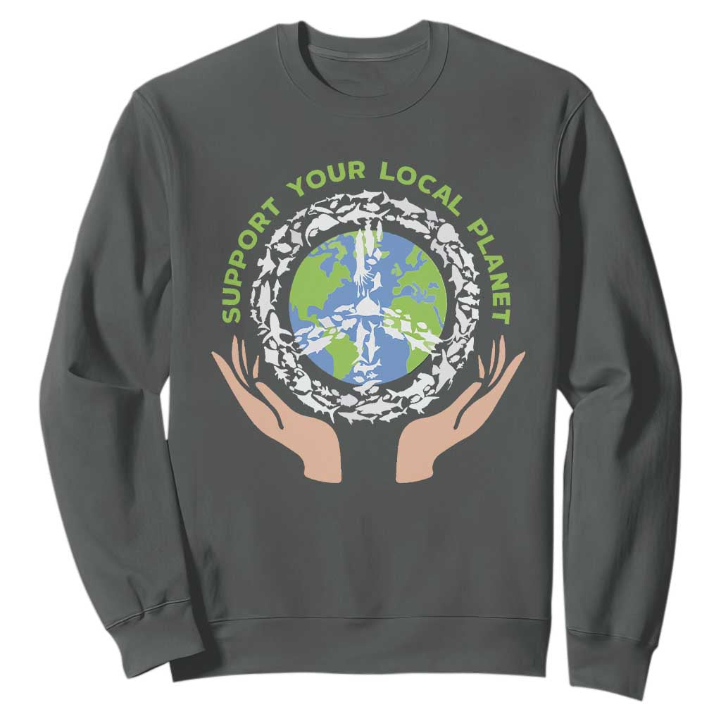 Earth Day Support Your Local Planet Sweatshirt Peace Sign Animals TS11 Dark Heather Print Your Wear