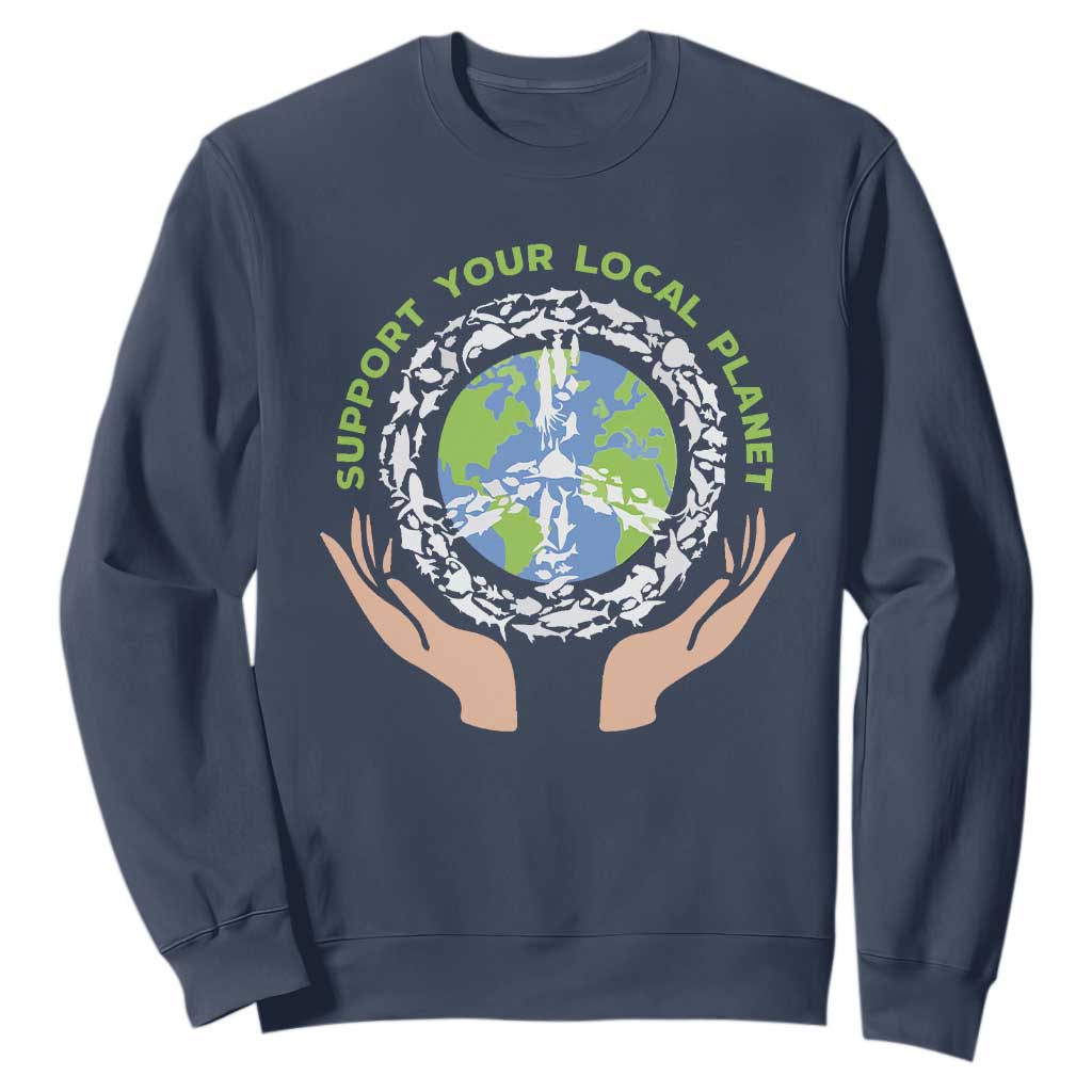 Earth Day Support Your Local Planet Sweatshirt Peace Sign Animals TS11 Navy Print Your Wear