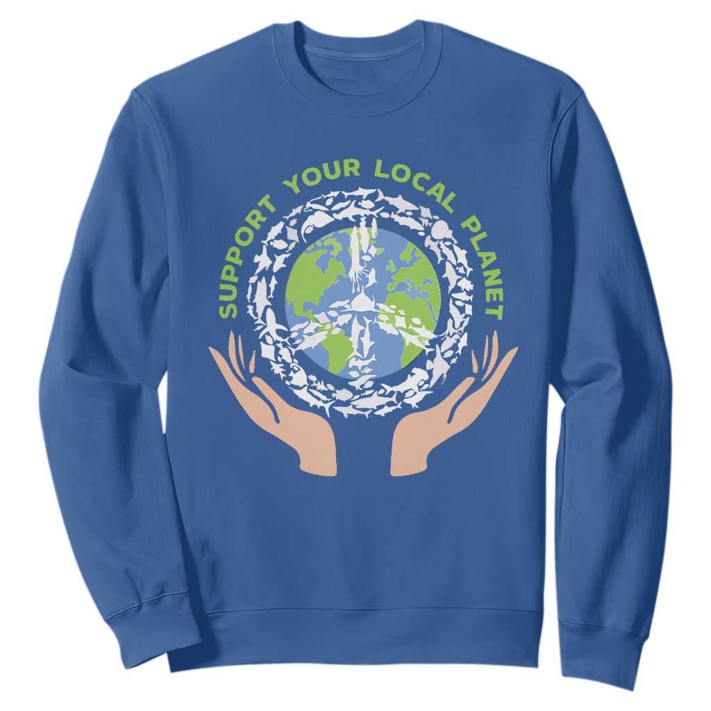 Earth Day Support Your Local Planet Sweatshirt Peace Sign Animals TS11 Royal Blue Print Your Wear