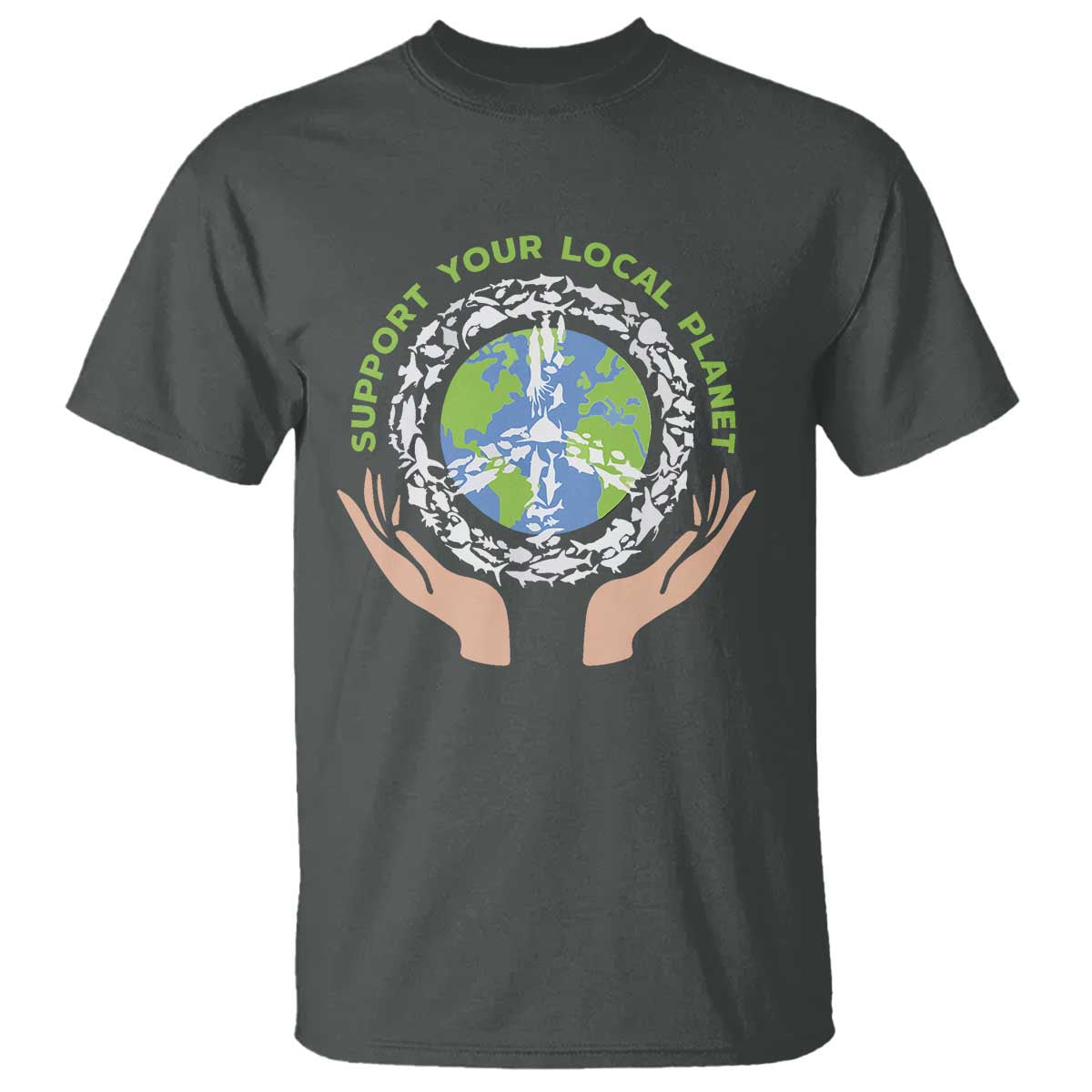 Earth Day Support Your Local Planet T Shirt Peace Sign Animals TS11 Dark Heather Print Your Wear
