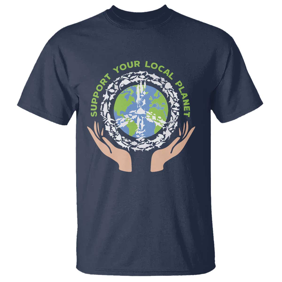 Earth Day Support Your Local Planet T Shirt Peace Sign Animals TS11 Navy Print Your Wear