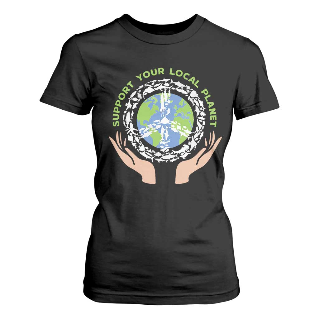 Earth Day Support Your Local Planet T Shirt For Women Peace Sign Animals TS11 Black Print Your Wear