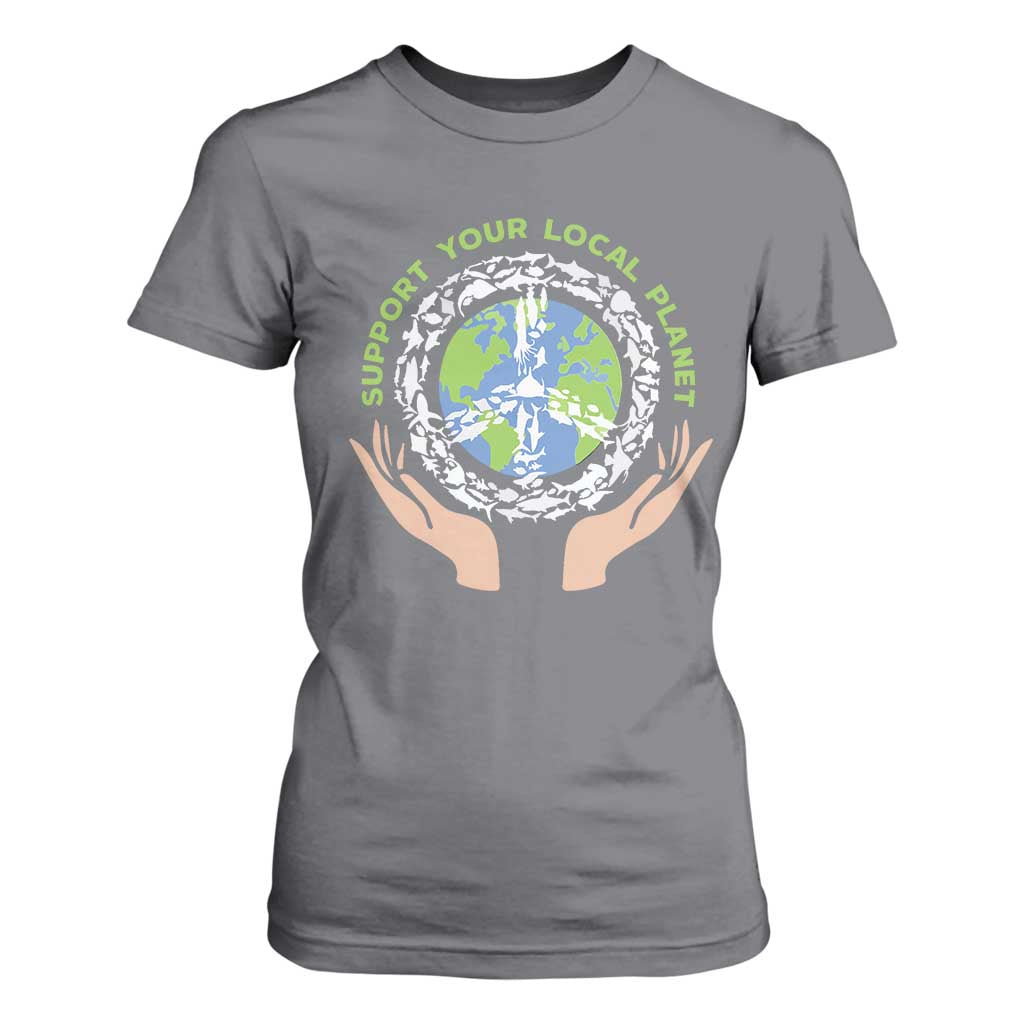 Earth Day Support Your Local Planet T Shirt For Women Peace Sign Animals TS11 Charcoal Print Your Wear
