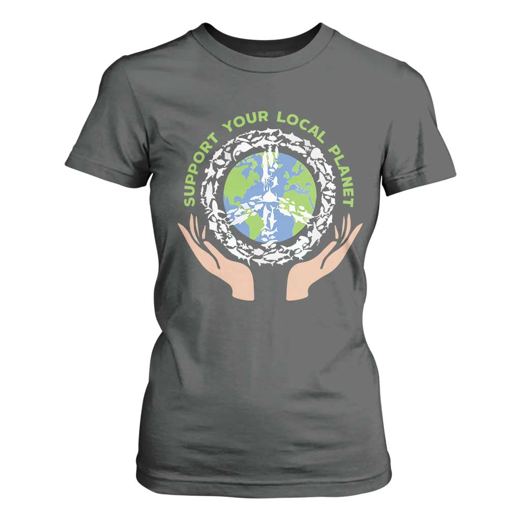 Earth Day Support Your Local Planet T Shirt For Women Peace Sign Animals TS11 Dark Heather Print Your Wear