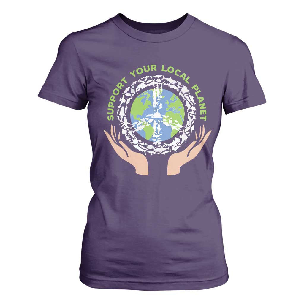 Earth Day Support Your Local Planet T Shirt For Women Peace Sign Animals TS11 Purple Print Your Wear