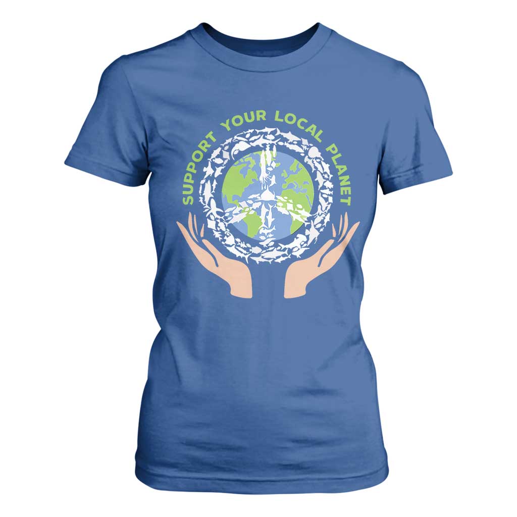 Earth Day Support Your Local Planet T Shirt For Women Peace Sign Animals TS11 Royal Blue Print Your Wear