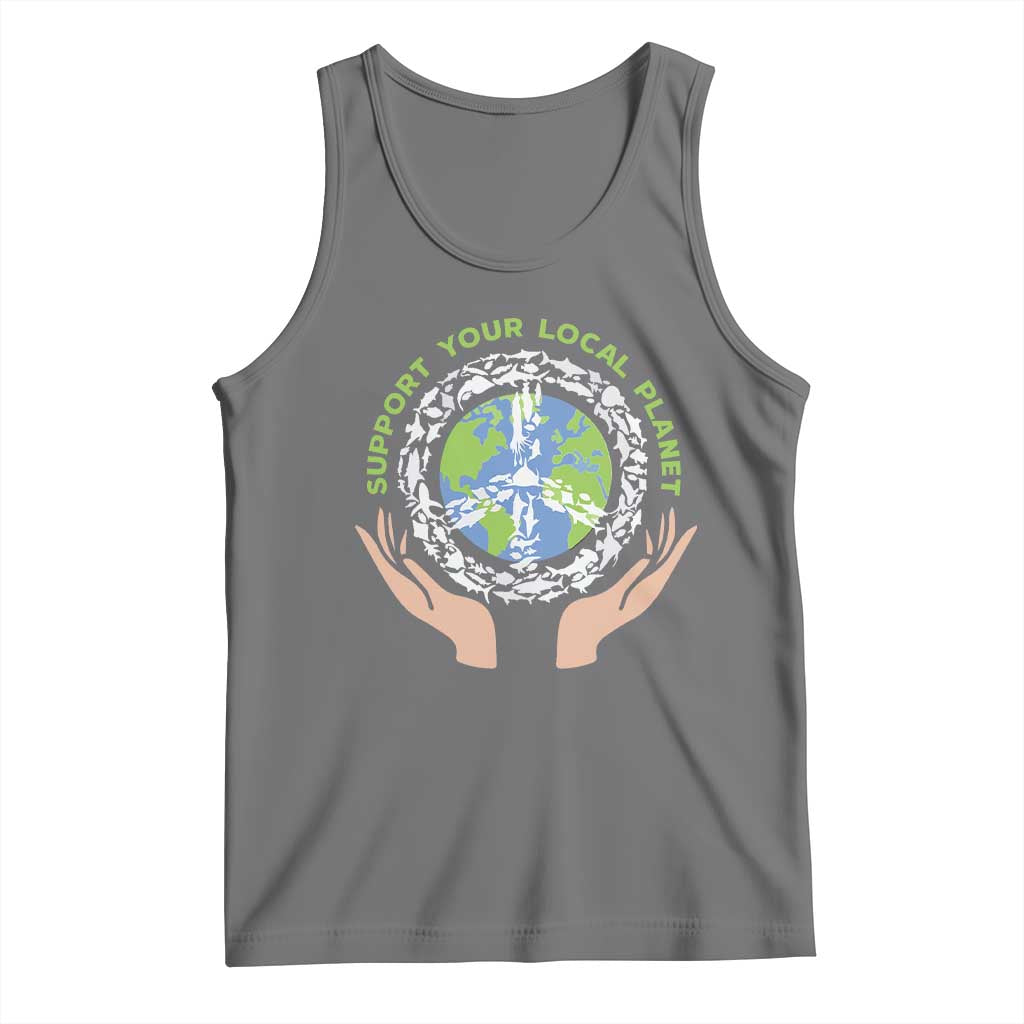 Earth Day Support Your Local Planet Tank Top Peace Sign Animals TS11 Black Heather Print Your Wear