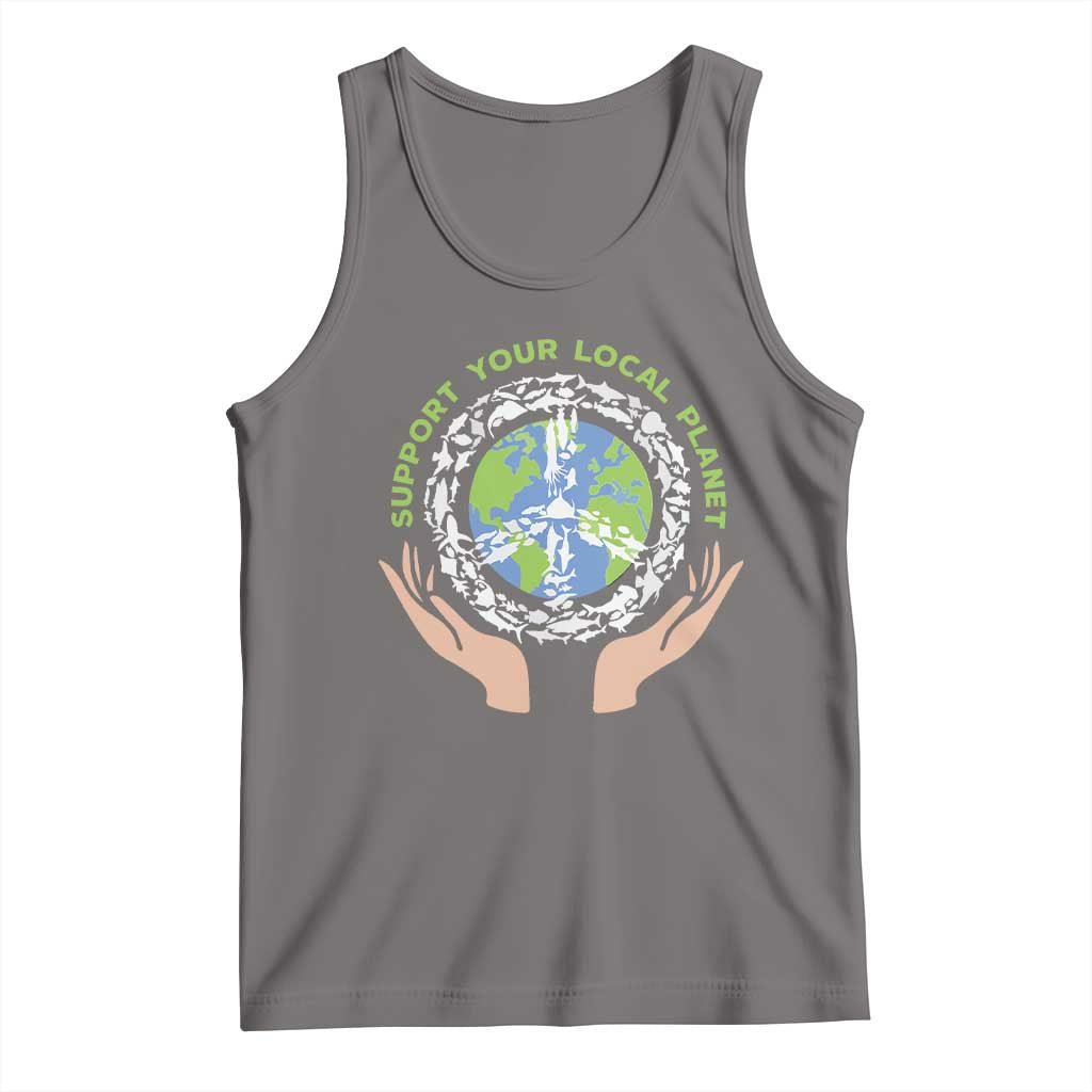 Earth Day Support Your Local Planet Tank Top Peace Sign Animals TS11 Deep Heather Print Your Wear