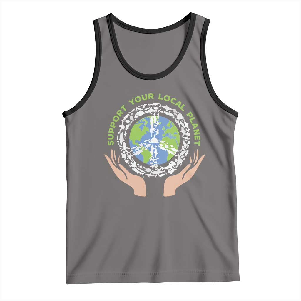 Earth Day Support Your Local Planet Tank Top Peace Sign Animals TS11 Deep Heather Black Print Your Wear