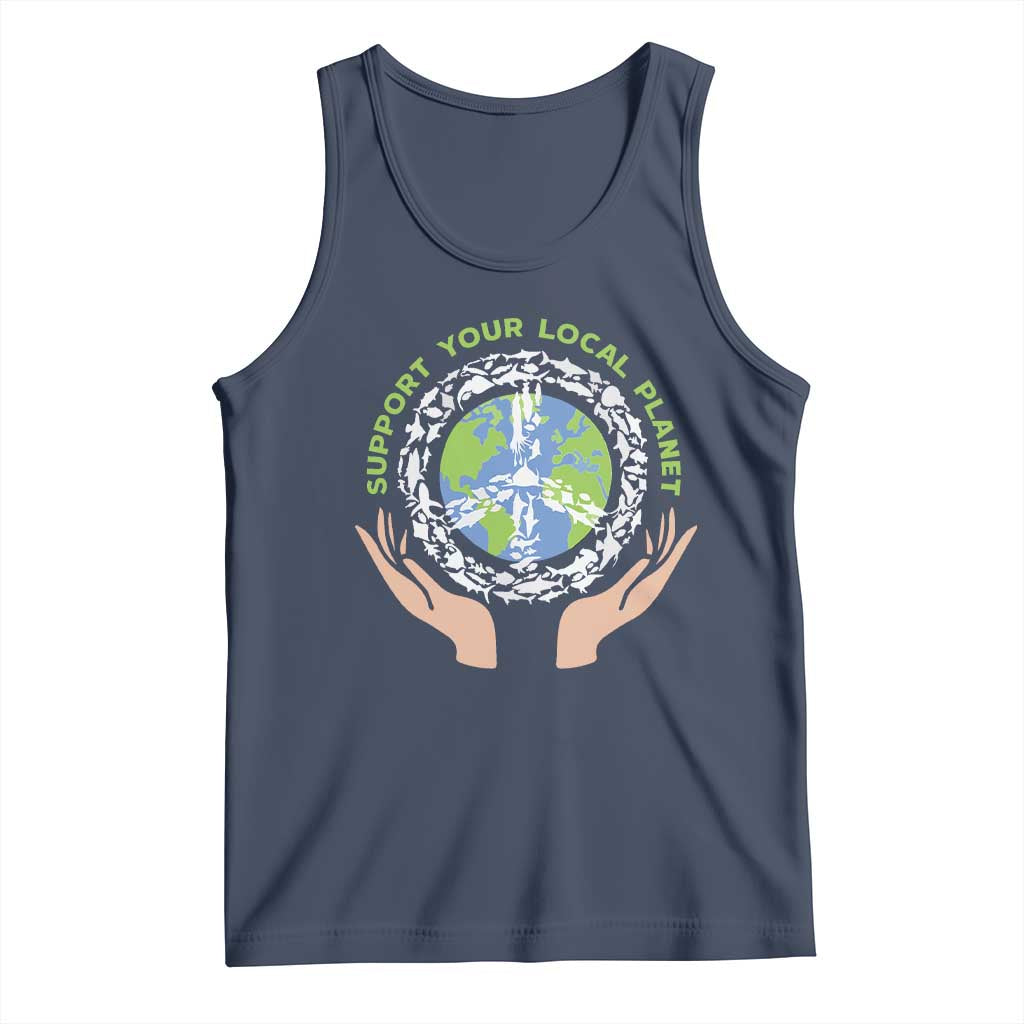 Earth Day Support Your Local Planet Tank Top Peace Sign Animals TS11 Navy Print Your Wear