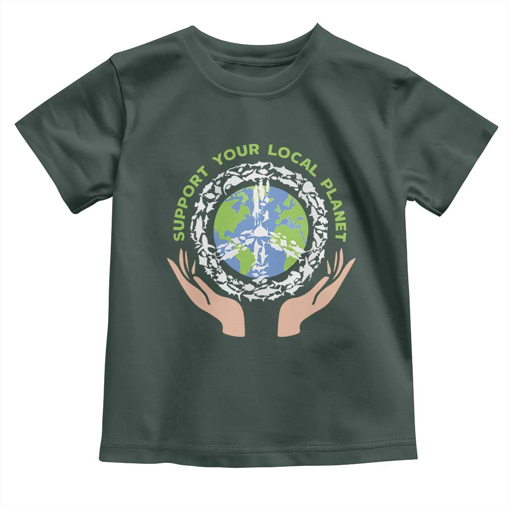 Earth Day Support Your Local Planet Toddler T Shirt Peace Sign Animals TS11 Dark Forest Green Print Your Wear