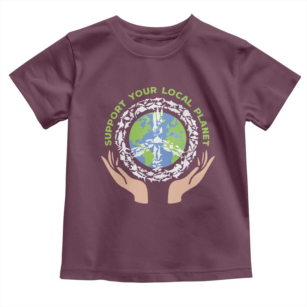 Earth Day Support Your Local Planet Toddler T Shirt Peace Sign Animals TS11 Maroon Print Your Wear