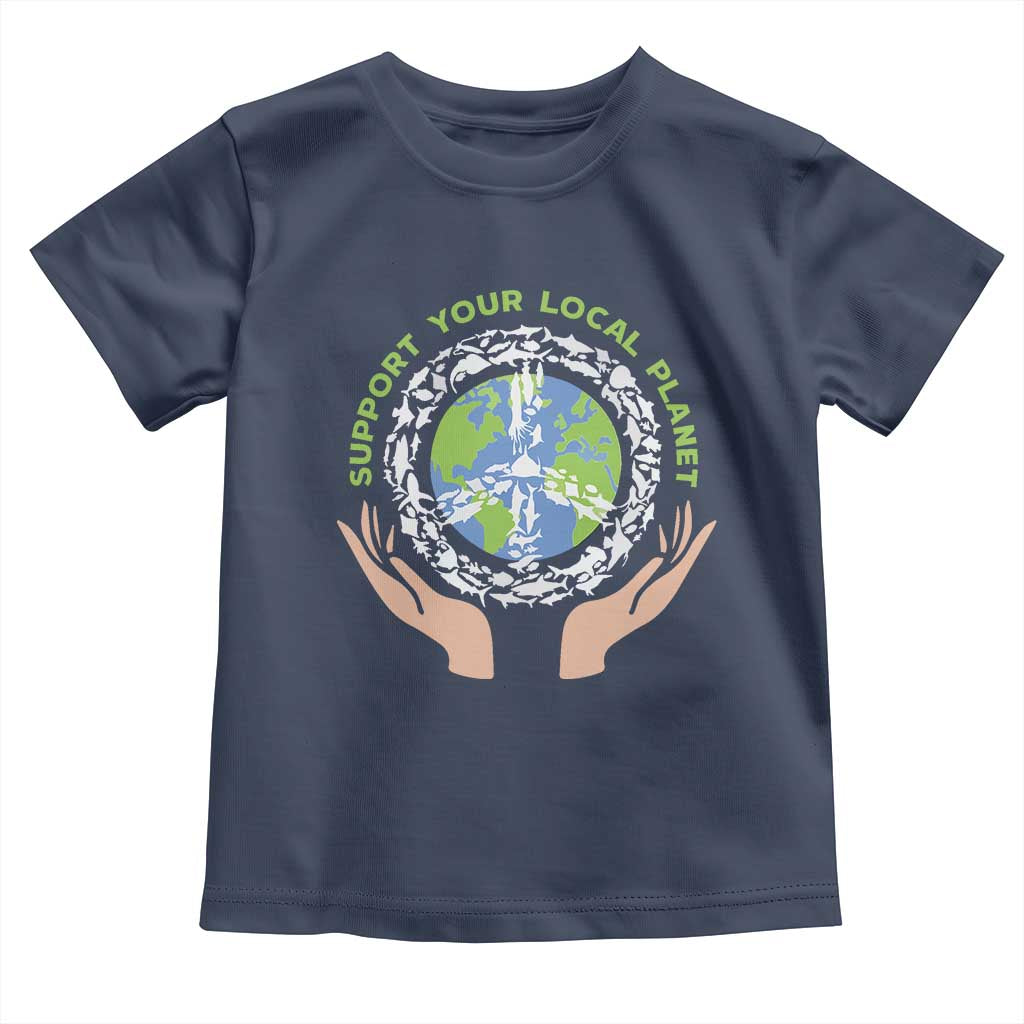 Earth Day Support Your Local Planet Toddler T Shirt Peace Sign Animals TS11 Navy Print Your Wear